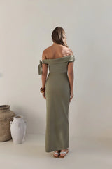 Summer Social Off Shoulder Maxi Dress Green