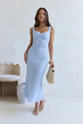 Moon And Stars Crochet Sequin Maxi Dress Blue