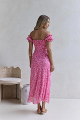 Kissed By The Sun Off Shoulder Maxi Dress Pink