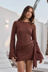 City Of Luxe Long Sleeve Knit Mini Dress Brown