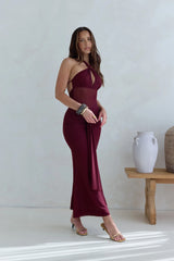 Taste Of Luxe Halter Mesh Maxi Dress Burgundy