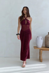 Taste Of Luxe Halter Mesh Maxi Dress Burgundy