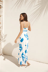 Whirlwind Skies Satin Maxi Dress Blue