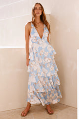 Ocean Trails Satin Maxi Dress Blue