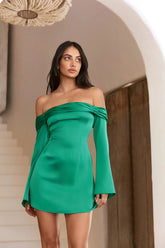 Dreams Of Fate Long Sleeve Satin Mini Dress Green