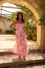 Floral Dreams Strapless Maxi Dress Pink