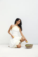 Golden Petals Midi Dress White