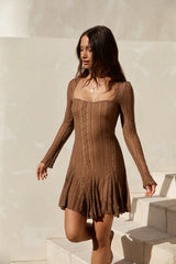Slow Love Long Sleeve Mini Dress Mocha