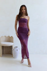 For The Lovers Lace Strapless Maxi Dress Plum