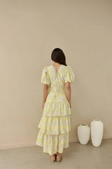 Corinna Tiered Maxi Dress Lemon