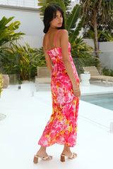 Summer Blooms Satin Maxi Dress Pink