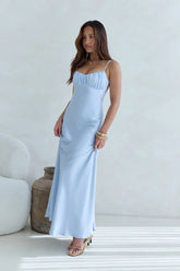 Love And Desire Satin Maxi Dress Blue