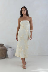 Golden Voyage Strapless Midi Dress Yellow