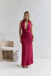Kiss Journeys Halter Maxi Dress Burgundy