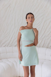 Forever Present Off Shoulder Mesh Mini Dress Sage