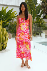 Summer Blooms Satin Maxi Dress Pink