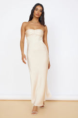 Start of Something New Satin Maxi Dress Beige