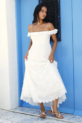 Sunset Waves Off Shoulder Maxi Dress Off White