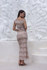 Luxe Explorer Off Shoulder Maxi Dress Brown