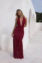 Ocean Winds Halter Maxi Dress Red