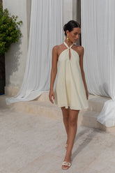 Coconut Sips Halter Mini Dress Yellow