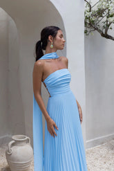 Rosewater Roads Strapless Maxi Dress Blue