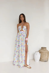 Hibiscus Hues Halter Maxi Dress Print