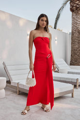 Cool Love Strapless Maxi Dress Red