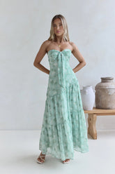 Hear Your Heartbeat Strapless Maxi Dress Green