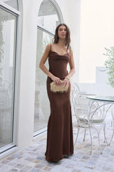 Brilliant Belle Satin Maxi Dress Brown