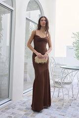 Brilliant Belle Satin Maxi Dress Brown