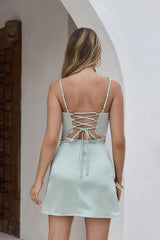 Sicilian Dreaming Satin Mini Dress Sage