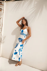 Whirlwind Skies Satin Maxi Dress Blue
