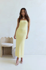 Fluttering Dreams Strapless Midi Dress Yellow