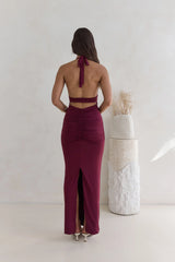 Under The Stars Halter Maxi Dress Burgundy