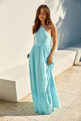 Ocean Charm Halter Maxi Dress Blue