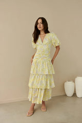 Corinna Tiered Maxi Dress Lemon