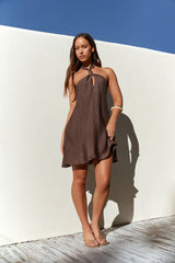 Swaying Shadows Halter Mini Dress Brown