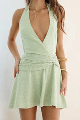 Flow With Me Halter Mini Dress Sage