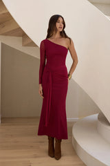 Moment Of Clarity One Shoulder Mesh Maxi Dress Plum