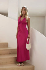 Island Reverie Satin Maxi Dress Magenta