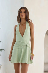 Flow With Me Halter Mini Dress Sage