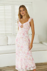Tranquil Petal Floral Midi Dress Pink