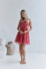 Sundown Palms Halter Mini Dress Orange