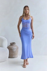 Aurora Dreams Halter Lace Maxi Dress Blue