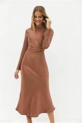 The Forget Me Not Satin Maxi Dress Brown