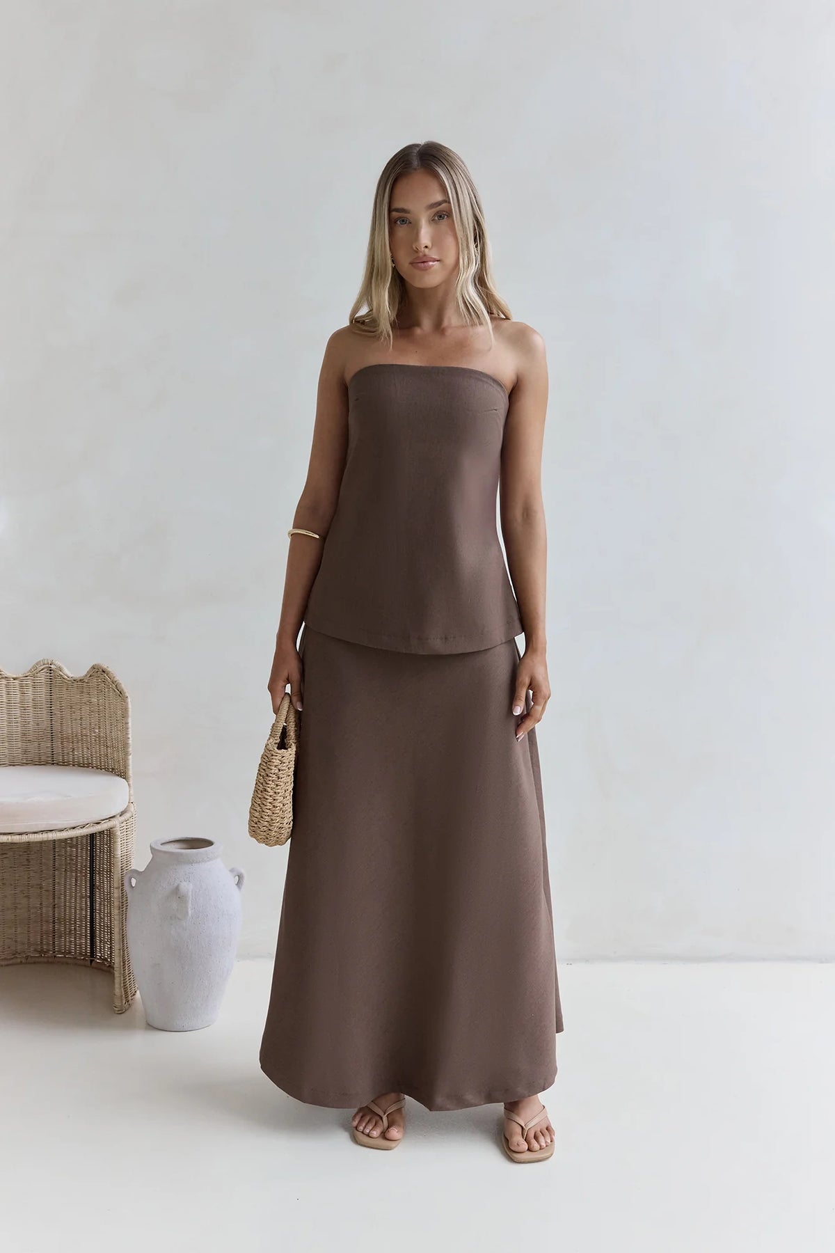 Ring The Bell Strapless Maxi Dress Brown