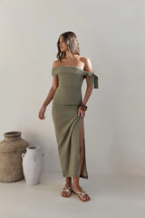 Summer Social Off Shoulder Maxi Dress Green