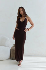 Whispers In The Dark Halter Mesh Maxi Dress Brown