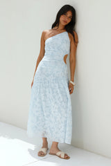 Fully Focused One Shoulder Maxi Dress Blue